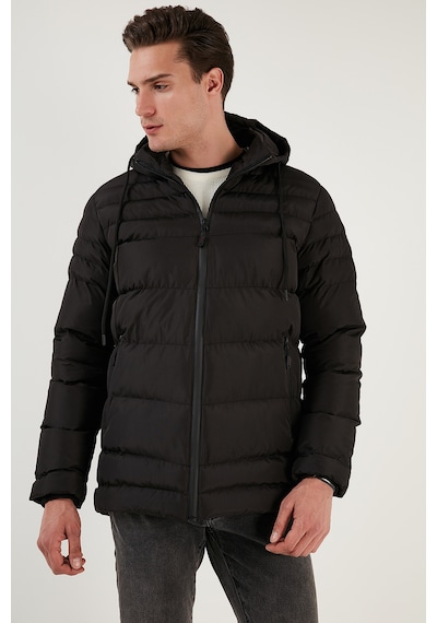 Buratti Su Itici Slim Fit Soğuğa Ve Rüzgara Dayanıklı Kapüşonlu Şişme Erkek Mont 649005 Siyah