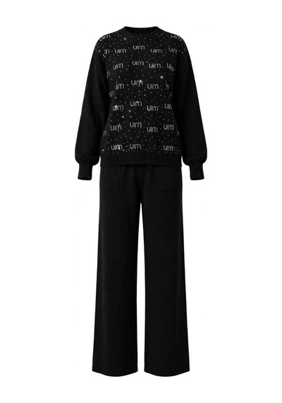 Elora Atelier Taş Detaylı Siyah Triko Takım