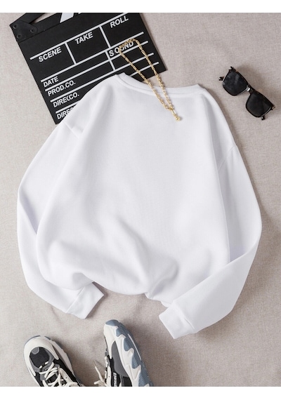 Startmore Kod Adr-shen Ezwear Floral & Figure Graphic Thermal Lined Sweatshirt Beyaz