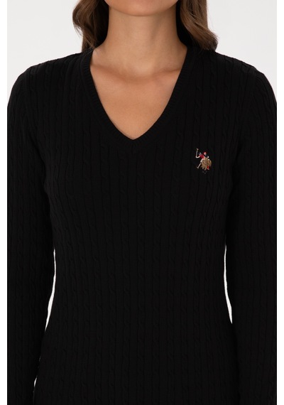 U.S. Polo Assn. Kadın Siyah V Yaka Basic Kazak 50307700-VR046
