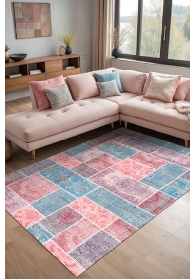 Samen Patchwork Şönil Kaymaz Doğal Pamuk Tabanlı Yıkanabilir Antibakteriyel Çevre Dostu Salon Halısı 200x300 Diğer