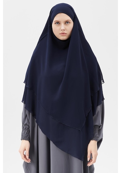 Altobeh Hazır Pratik Şifon Üç Katlı Peçeli Üçgen Hac Umre Şalı Sufle Hijab Nikap Lacivert