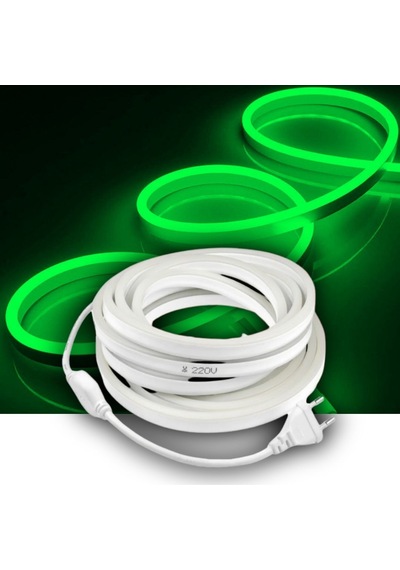 Yeşil Neon Şerit Led Fişli 220v Esnek Dış Mekan, Bahçe, Açık Alan Dekoratif Aydınlatma 30 Metre
