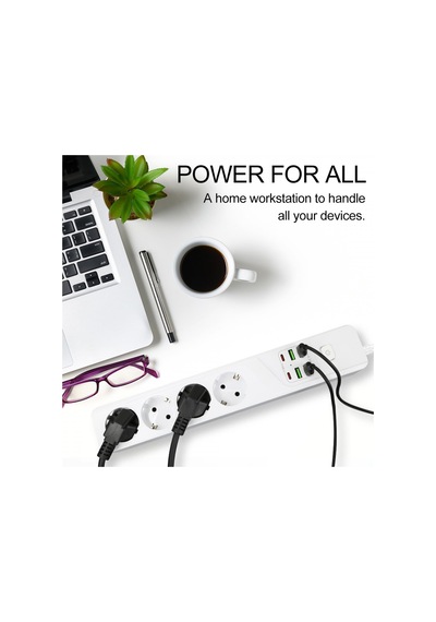 H-02 Termal Akım Korumalı 3000 W 10 Amper 4'lü Priz 2 Metre