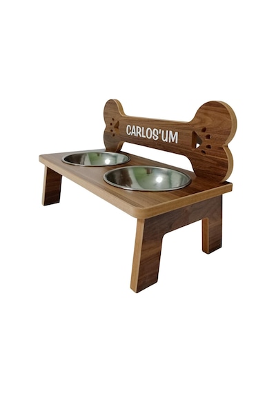 Realwood Ahşap Çelik Kaseli Özel İsim Baskılı Büyük Orta Irk Köpek Mama Su Kabı 1 L
