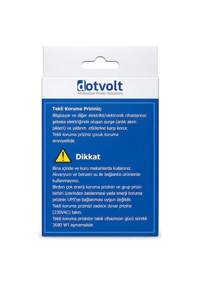 Dotvolt 1050 Joule Akım Korumalı Tekli Topraklı Priz, Aşırı Ve Ani Gerilim Koruyucu, 16a 3680w, Yıldırım Etkilerine Karşı Koruma