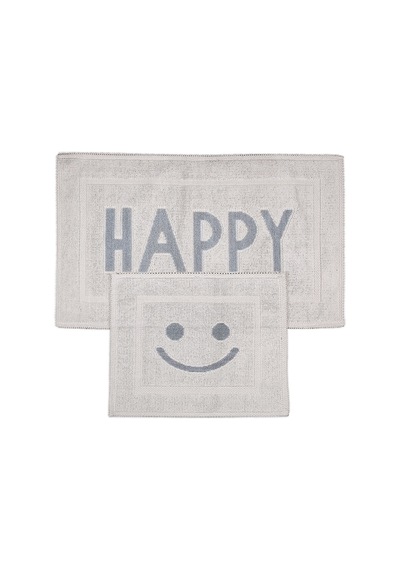 Happy Doğal Pamuklu 2'li Banyo Kilim Seti 60x100+50x60 Cm - Gri