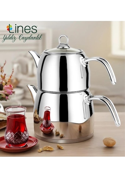 Yonca Lines L-3084 Yıldız Aile Boy Çelik Çaydanlık Gri