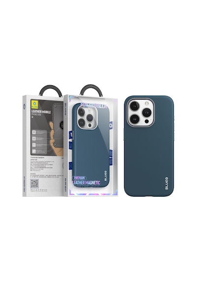 Apple Uyumlu iPhone Blueo 15 Pro Max Lacivert Premium Deri Telefon Kılıf.
