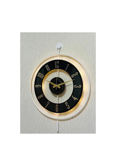 Pey Aksesuar Metal Camlı Duvar Saati 50 X 70 Cm Orta Boy Işıklı Gerçek Cam M51-beyaz-şeffaf-siyah-gold M51-beyaz-şeffaf-siyah-gold