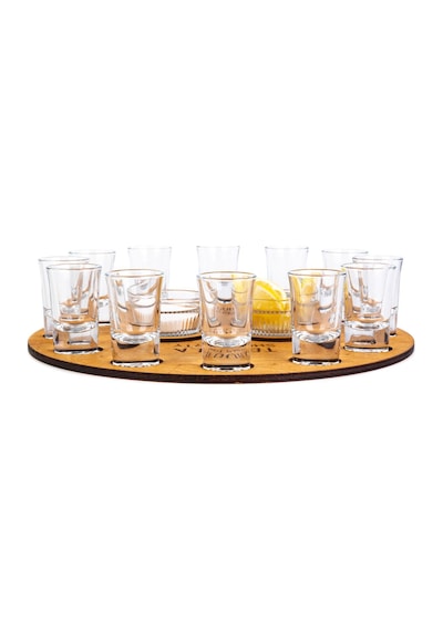 12 Tekila Bardağı. 2 Kase. Ahşap Tekila Tepsisi. Shot Set. Sunum