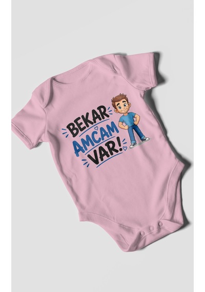 Morivokids Bekar Amcam Var Kısa Kollu Bebek Body %100 Pamuk Koyu Pembe
