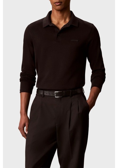 Calvin Klein Logolu % 100 Pamuk Uzun Kollu Düğmeli Polo Erkek Polo Lv04lh240g Ub1 Siyah