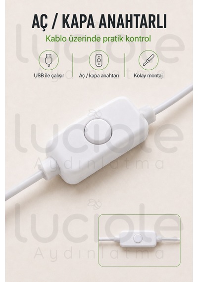 Yeşil Led Profil Lamba 100 Cm Usb 5v Anahtarlı Yapışkanlı Raf Dolap Vitrin Tezgah Aydınlatması