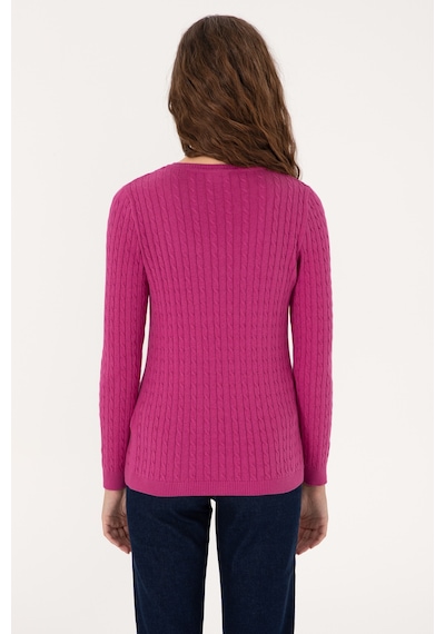 U.S. Polo Assn. Kadın Pembe V Yaka Basic Kazak 50313625-VR252