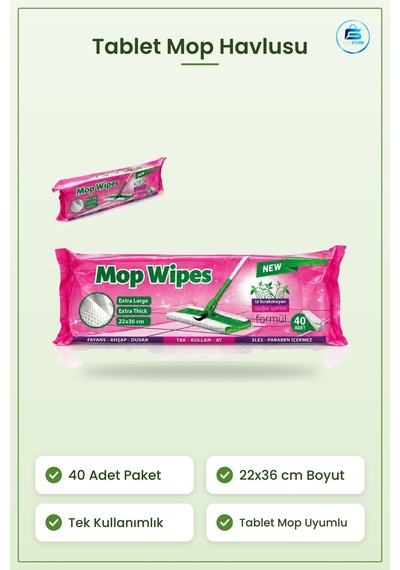 Tablet Mop Havlusu Temizlik Bezi 40 Adet 22x36 Cm Extra Large Kal Çok Renkli