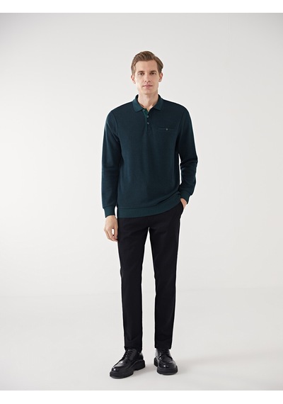 Lcwaıkıkı Classic Yeşil Polo Yaka Uzun Kollu Erkek Sweatshirt