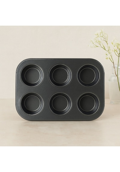 6 Gözlü Siyah Metal Muffin Kalıbı Çr
