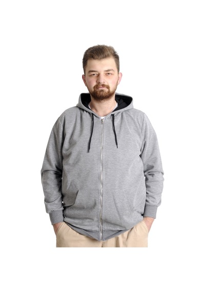 Mode Xl Erkek Hırka Kapson Fermuarlı Steel Interlock 21600 Gri Melanj 001