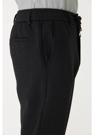 Siyah Bağcıklı Smart Casual Pantolon Siyah