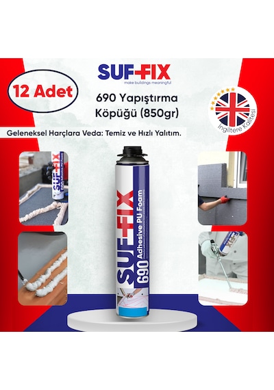 Suf-fix 690 Pu Yapıştırıcı Köpük 750ml 12 Adet Toptan Paket Montaj Köpüğü 12 Adet