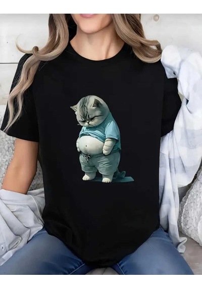 Kozia Outdoors Malkoçbey Sisman Kedi Figürlü T-shirt SIYAH