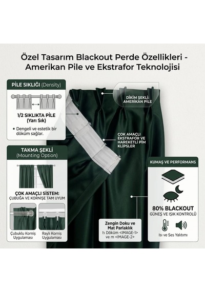 Blackout Karartma 1/2 Amerikan Pileli Fon Perde Petrol Mavisi