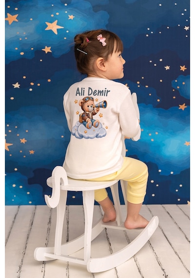 Pia Baby İsme Özel Erkek Çocuk Pijama Takımı %100 Pamuk Penye İsim Baskılı Kişiye Özel Çocuk Pijaması 10078p14pi Krem