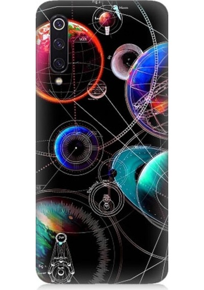 Xiaomi Mi 9 Uyumlu Sci Fi Gezegenler Ve Vektörler Desenli Silikon Kılıf