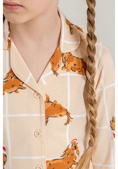 Rolypoly Kız Çocuk Cute Puppy Krem Gömlek Pijama Takımı Rp3908-c-v1 Rp3908-c-v1