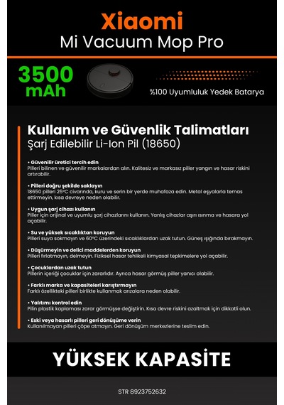 Xiaomi Mi Vacuum Mop Pro STYTJ02YM Uyumlu 3500mAh Robot Süpürge Bataryası