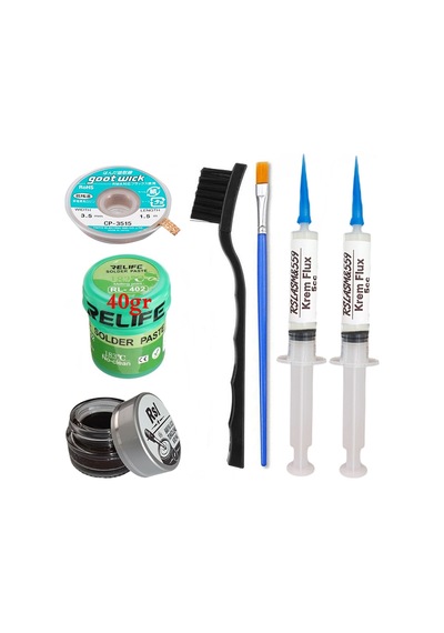 Relıfe Rl-402 Krem Lehim 183 C 40gr Havya Uç Temizleyici Flux Lehim Toplama Cp-3515 Emme Teli Fırça Seti09