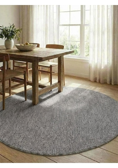 Yuvarlak Sisal Elit 1016 Gri Hasır Görünümlü Modern Salon Oturma Odası Dört Mevsim Halı Antrasit Antrasit