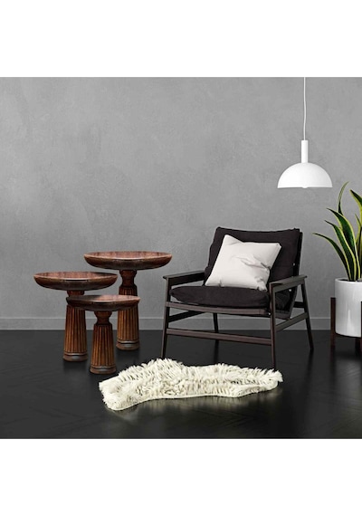 Modern Ahşap Mantar Sehpa 3 Lü Set Ceviz Renk Doğal Zigon Ve Fiskos Ceviz