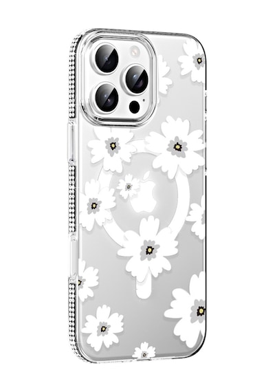 Joko Apple iPhone Uyumlu  16 Pro Max Uyumlu Floral Magsafe Kapak - Beyaz