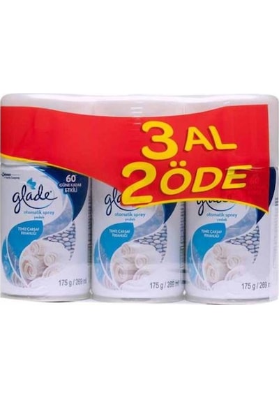 Glade Otomatik Sprey Oda Kokusu Yedek Temiz Çarşaf Ferahlığı 3 x 269 ML