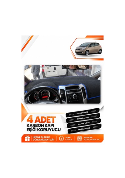 Kia Venga 2009-2011 Uyumlu Ön Torpido Koruma Kılıfı Halısı Koruyucu Örtüsü - Siyah Mavi