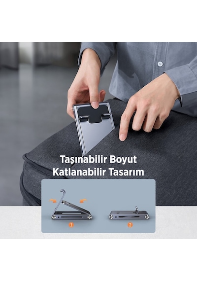 Juo Alüminyum Katlanabilir Metal Masaüstü Telefon Tutucu Standı Uzay Grisi