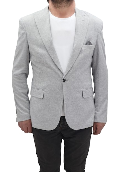 Twenhil Dmctekstil Erkek Ckt-203 Desenli İtalyan Kesim Dar Kalıp Tek Düğme Blazer Ceket Gri
