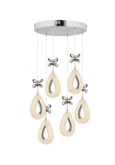 Damla 6 Lı Gümüş 3 Renk Ledli Kumandalı Modern Sarkıt Led Avize
