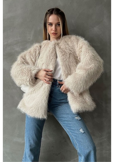 Verymoda Suni Kürk Ceket F1608 Taş