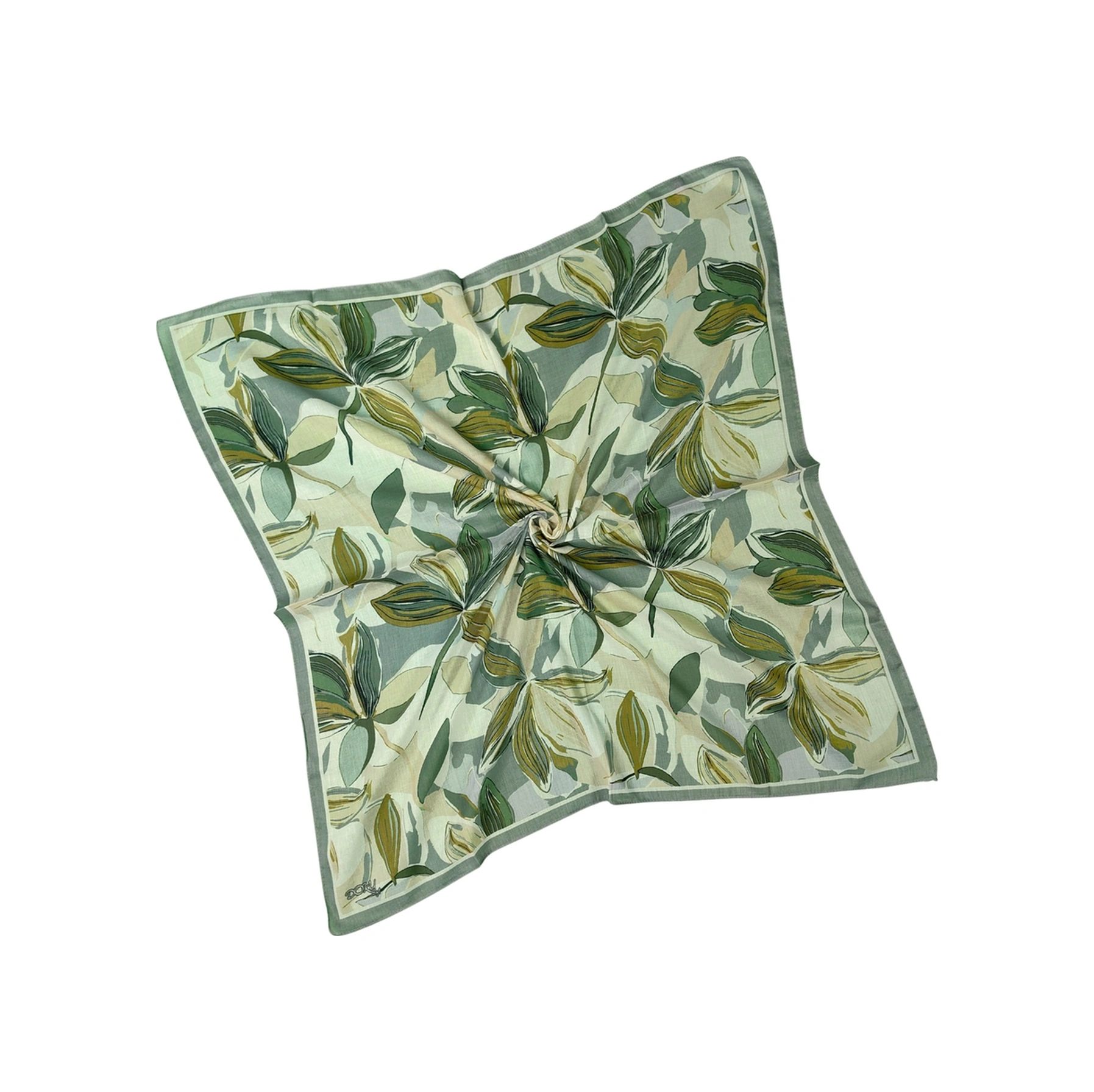 Mim Eşarp Ebruli Soft Pamuklu Çiçek Desenli Eşarp - 95x95 Cm Çağla Yeşili