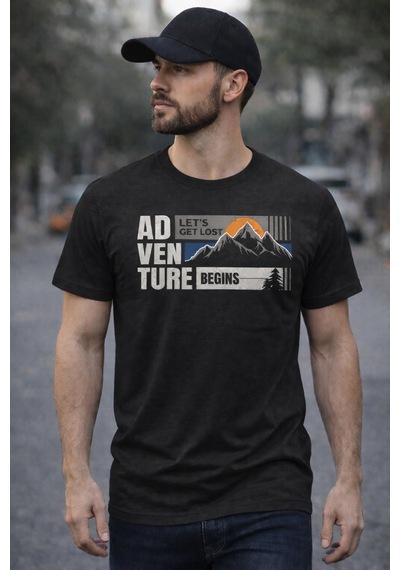 Herkesemoda Adventure Baskı Detaylı Basic T-shırt Siyah