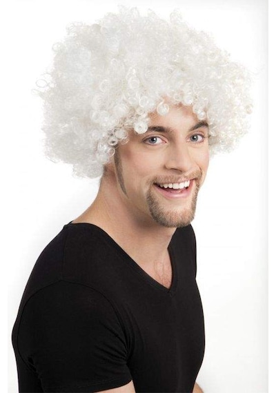 Beyaz Renk Kıvırcık Afro Bonus Peruk