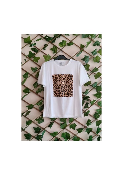 Çınar Boutique Leopar Baskılı Tişört Beyaz Beyaz
