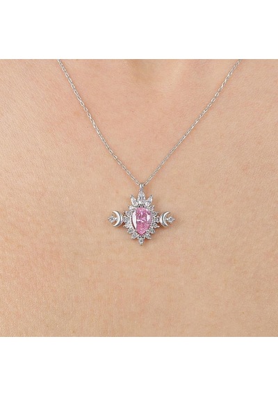 Mia vento Pink Taşlı Hanedanlık Güneşi Vintage Gümüş Kolye