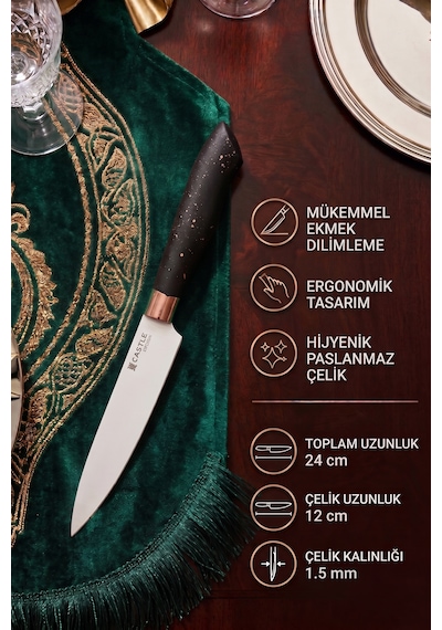 Black Copper Serisi 5 Li Mutfak Bıçağı Et Ekmek Sebze Mutfak Şef Bıçak Seti Mft-568 Siyah