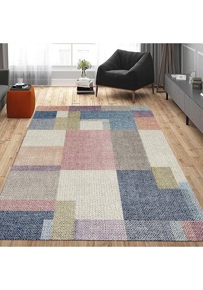Latte Dizayn Anika Desenli Kadife Pamuk Tabanlı Yıkanabilen Kaydırmaz Antibakteriyel Salon Halısı 80x150 Diğer