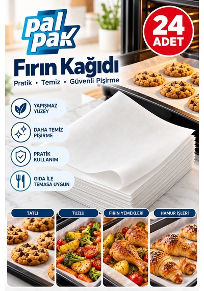 Hazır Kesilmiş Fırın Kağıdı 37x42cm 24 Adet Beyaz