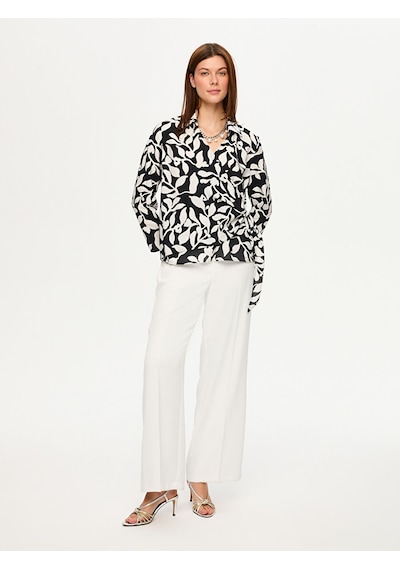 Monochrome Desen Beli Bağcık Detaylı Uzun Kol Bluz S26blz018 Us26blz01810 Siyah